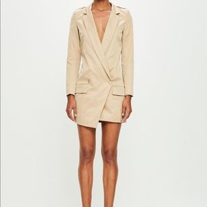 peace + love nude long sleeve wrap blazer dress